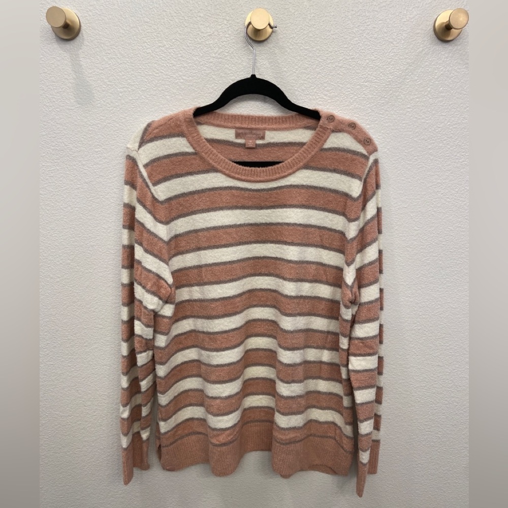 Barefoot Dreams Stripe Crew Neck Cozy Long Sleeve Pullover Sweater 1X